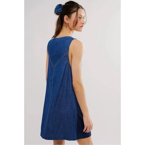 Free People Bohemian 70s Patches Of Denim Mini Dress XS NWT Patchwork Fall Retro - Picture 4 of 16